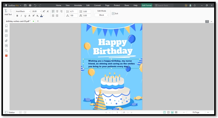 Edit birthday wishes for nurse in SwifDoo PDF